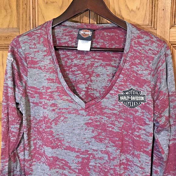 Harley-Davidson Motorcycle Tee Women's XL Embroidered Long Sleeve Biker T-Shirt - Picture 4 of 8